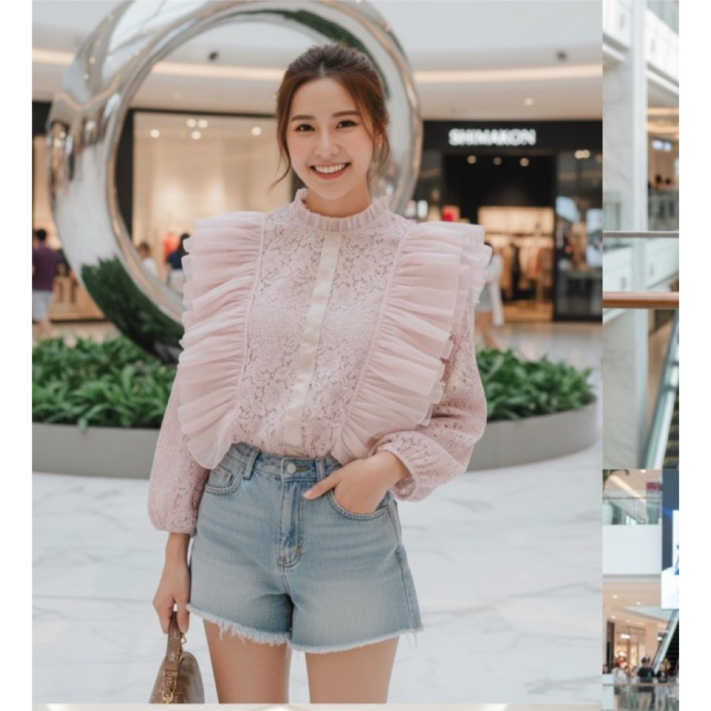 เสื้อลูกไม้คอจีนแขนยาว รูปที่ 8