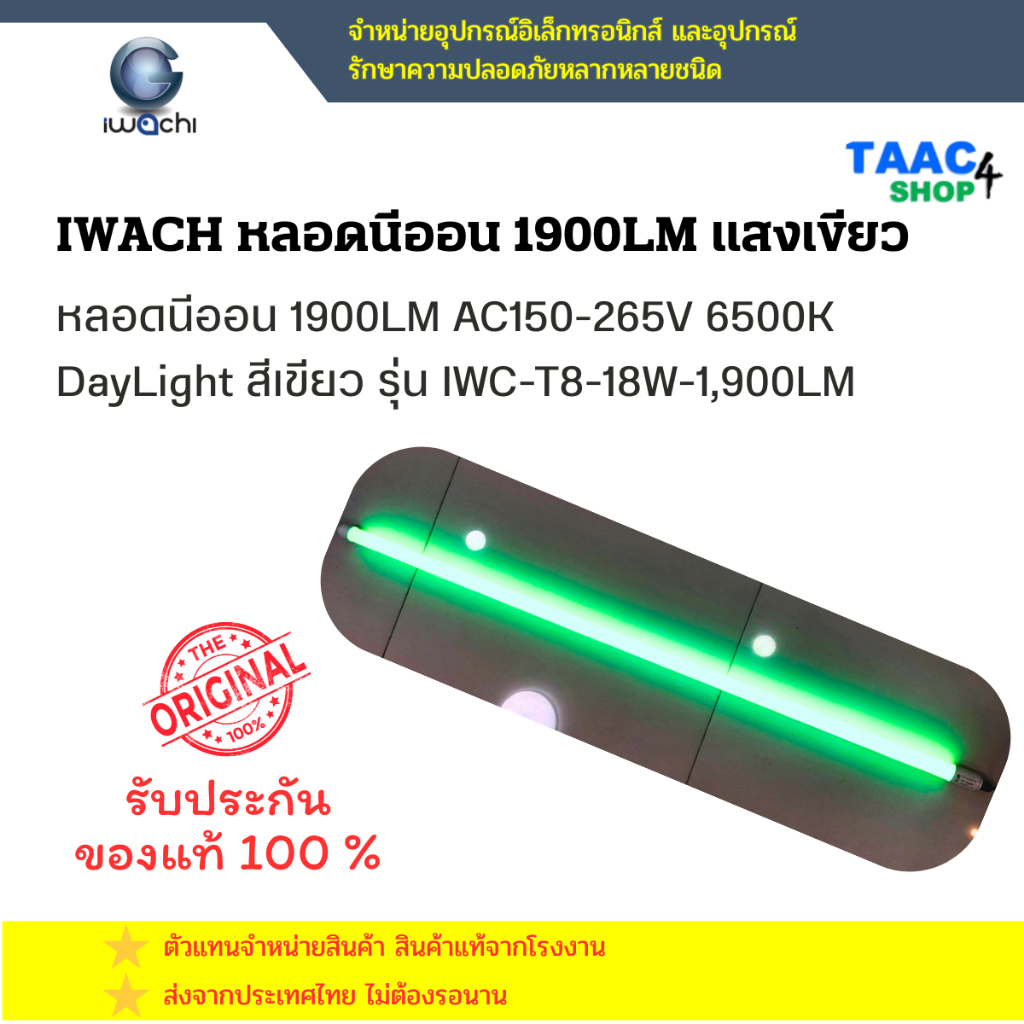 IWACHI หลอดไฟ T8 LED TUBE แสงเดย์ไลท์ DAYLIGHT 6500K 18W สีเขียว