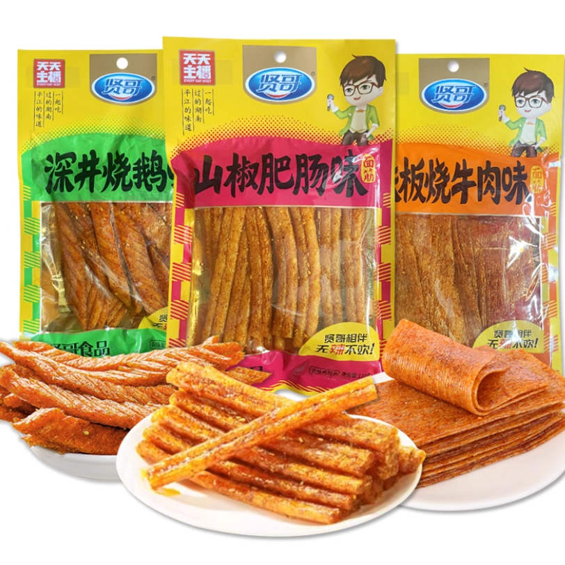 ล่าเถียว 贤哥 面筋系列 各种口味 ฟองเต้าหู้แผ่น ฟองเต้าหู้เส้นใหญ่ หมี่ปรุงรสเผ็ด มีหลายรสชาติ