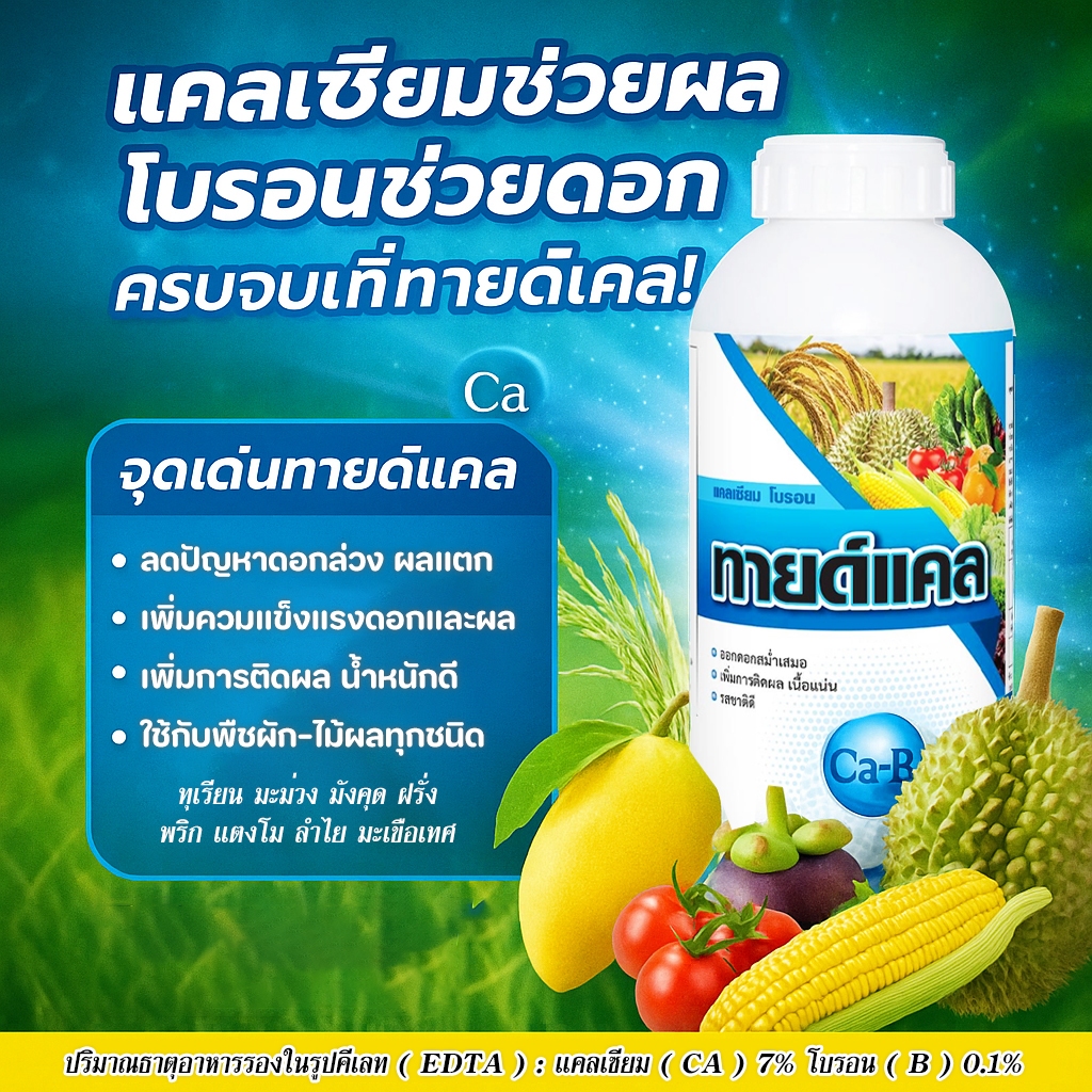 ทายด์แคล (1 ลิตร) แคลเซียม-โบรอน ขั้วเหนียว ลดการหลุดล่วง ธาตุอาหารรอง ธาตุอาหารเสริม ฮอร์โมนพืช