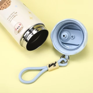 PANDA แก้วเก็บความเย็น 600ML สแตนเลส 304 ไอศกรีมที่สร้างสรรค์ รูปแบบการ์ตูน สายคล้องมือ สองวิธีดื่ม