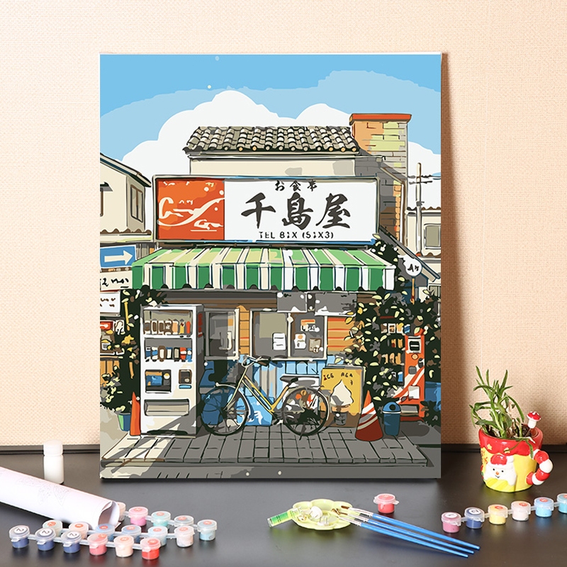 ระบายสีตามตัวเลข DIY มีเฟรมไม้ให้ ภาพวาดระบายสีตามตัวเลข ขนาด 40*50 ซม. สไตล์ญี่ปุ่น สําหรับตกแต่งบ้าน