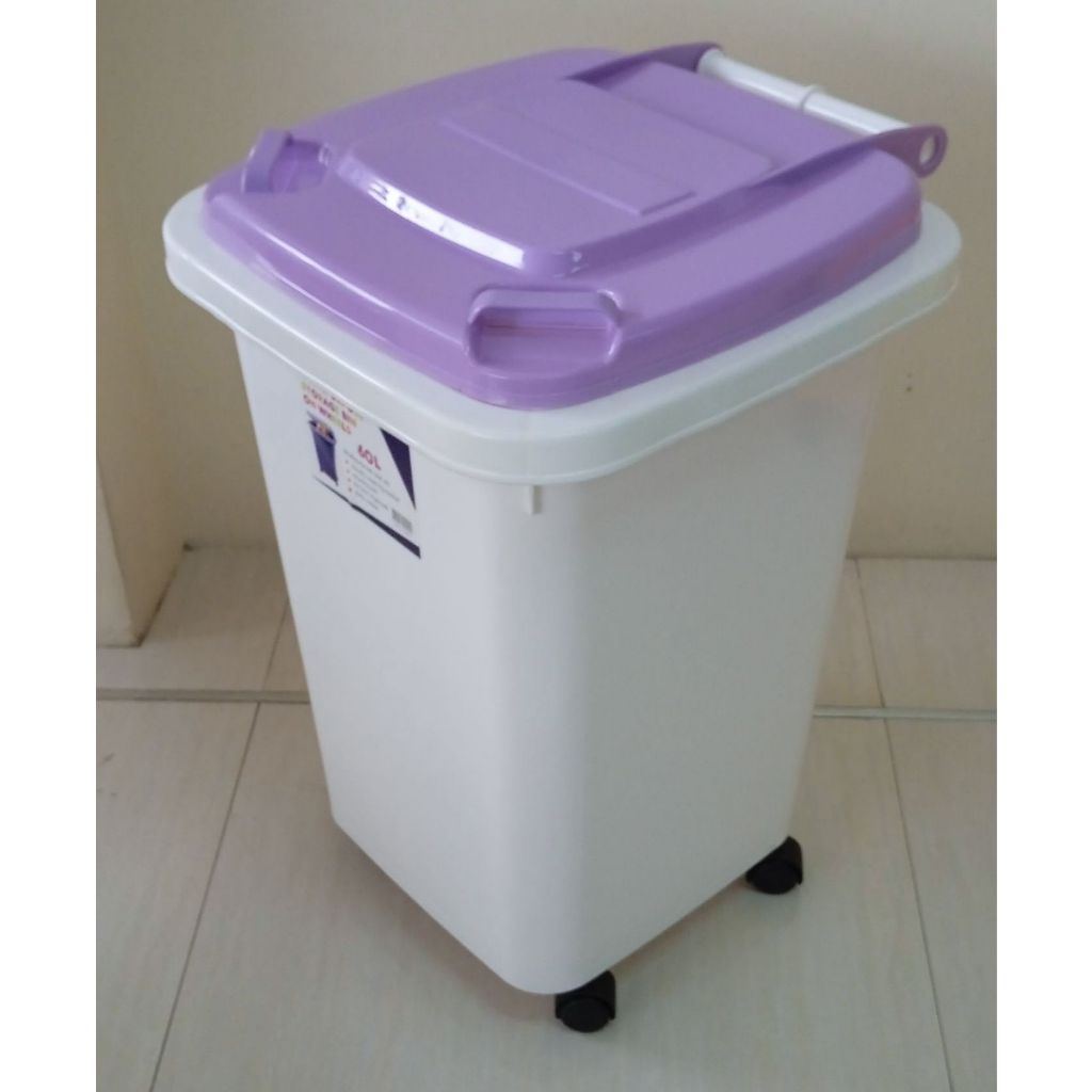 ถังเก็บของอเนกประสงค์ พลาสติกไม่มีกลิ่นฉุน Wheelie bin 60L ขนาด ก.42 x ย.47 x ส.62.5 cm.ตัวขาว ฝาสี