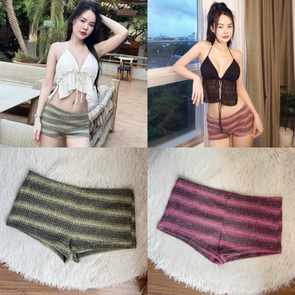กางเกงขาสั้นไหมพรม เอวต่ำสุดแซ่บ สไตล์วินเทจ (พร้อมส่งจากไทย)
