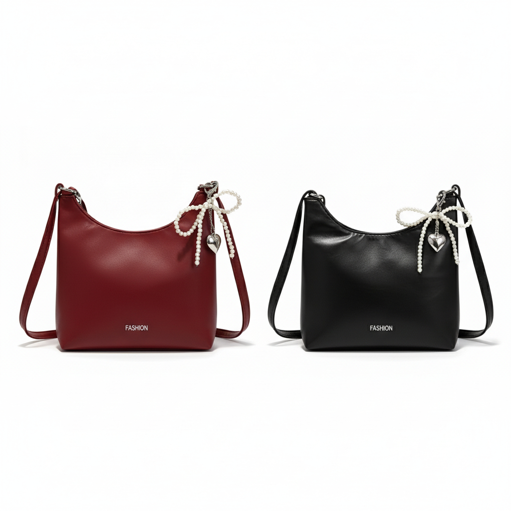 C2112 กระเป๋าสะพายข้างหนังพียู+ที่ห้อยโบว์