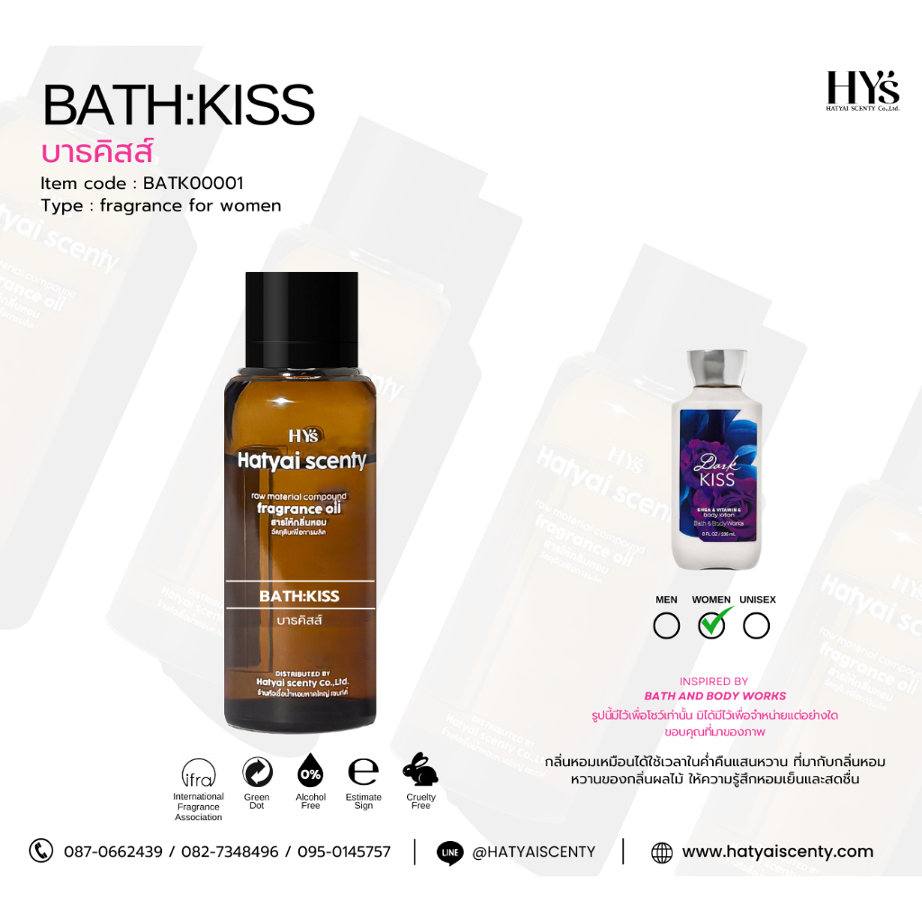หัวเชื้อน้ำหอม กลิ่น BATH:KISS บาธคิสส์ ( โลชั่น )