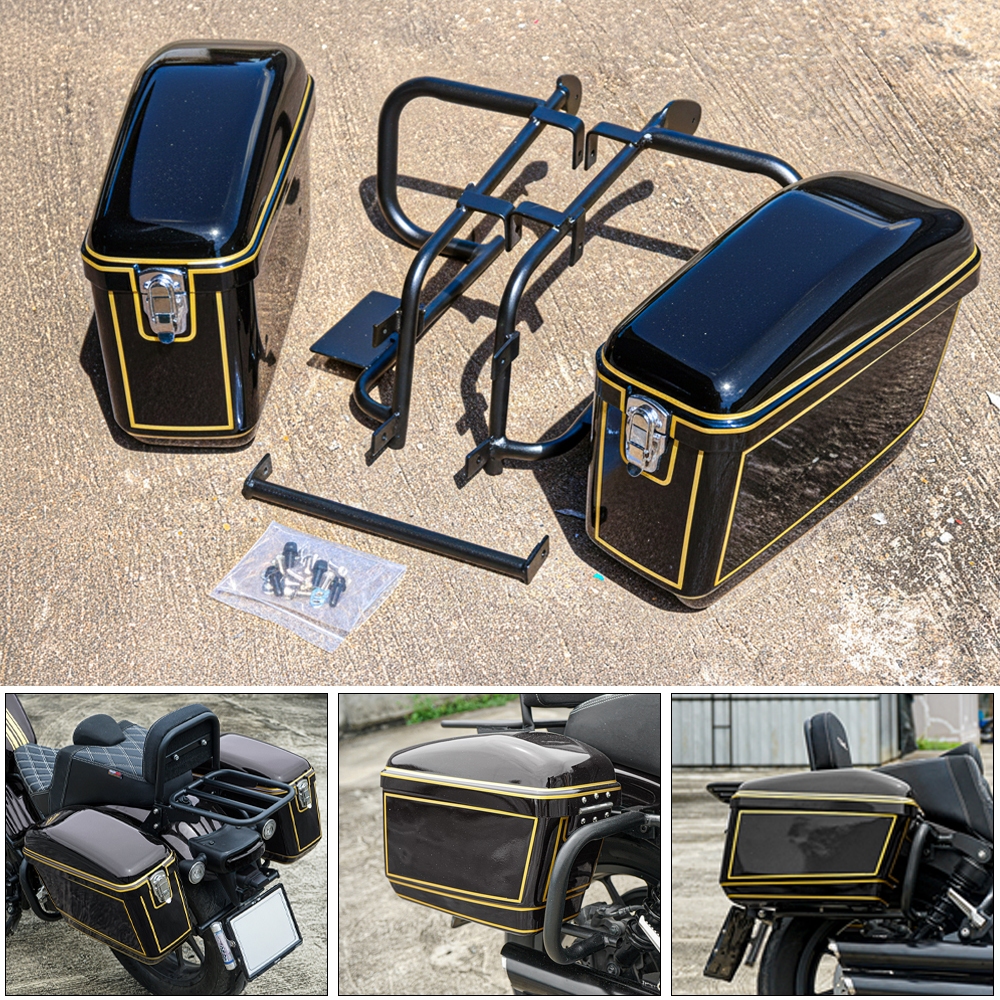 กระเป๋าข้างแต่ง ดำตัดเหลือง Honda Rebel 300-500
