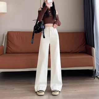 S~5XL jeans Straight-leg pants White Denim กางเกงยีนส์ขาตรงสีขาวสุดเทรนด์ กางเกงเอวสูง ทรงหลวม ลำลอง และอเนกประสงค์ HOT