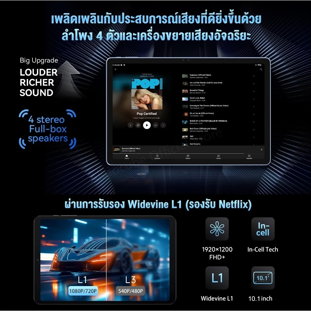 Tablet A11 Ultra แท็บเล็ต อัจฉริยะ 16GB+1TB กล้องคู่ Dual SIM บลูทูธ WiF 10000mAh แบตเตอรี่ 10.1 นิ้ว เมนูภาษาไทย ภาพยนต - รูปที่ 5