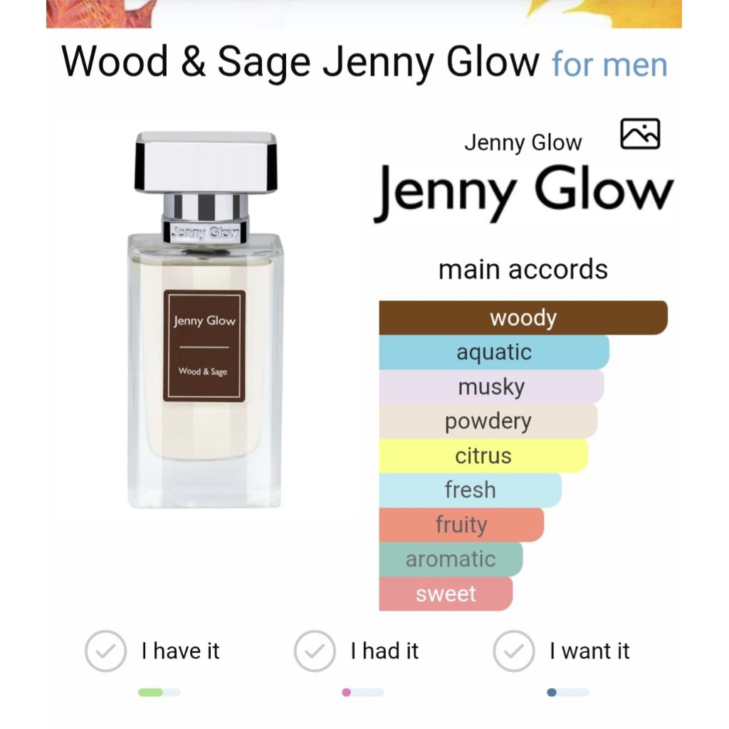 Jenny Glow Wood & Sage ซึ่งเป็นน้ำหอมที่สามารถใช้ได้ทั้งผู้หญิงและผู้ชาย (Unisex) 