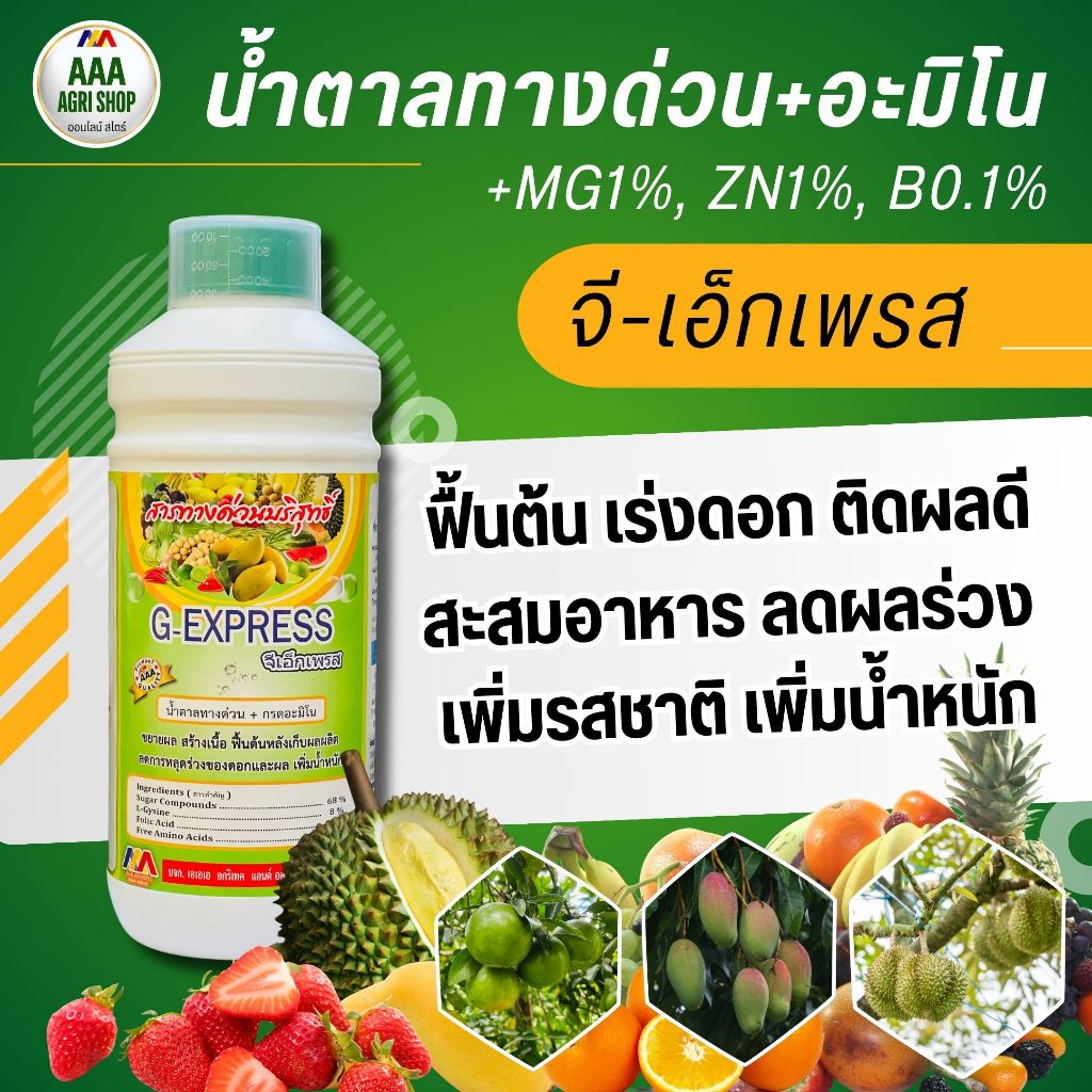 จี-เอ็กเพรช - น้ำตาลทางด่วน + กรดอะมิโน + แมกนีเซียม 1% + สังกะสี 1%+ โบรอน 0.1% 5ชนิดใน 1 ขวด