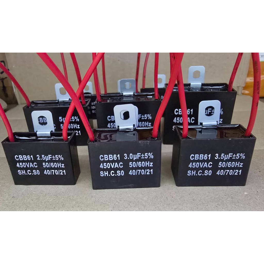 Capacitor AC Volt Model : CBB61 ความจุ : 1.5 1.8 2.0 2.5 3.0 3.5 4.0 5.0 6.0 8.0 uF แรงดันไฟฟ้า : 450VAC