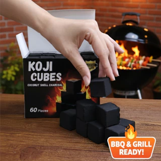 KOJI CUBES ถ่านอัดแท่งทรงลูกเต๋า 25มม. (2.5ซม.) เกรดพรีเมียม ไฟแรงนาน ไร้ควัน สำหรับ เตาฮิดะ และแคมป์ปิ้ง 1 kg 60 ก้อน
