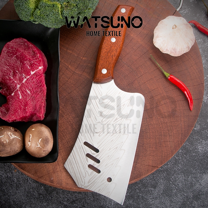 Watsuno.มีดครัว มีดสับสแตนเลส มีดหั่นญี่ปุ่น มีดสับกระดูก มีดหมู ด้ามไม้