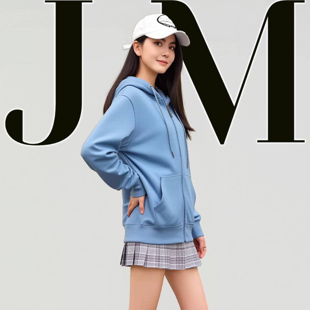 J·M เสื้อฮู้ดซิปคู่รัก กันเย็นแบบ 2 วิธี เนื้อผ้านิ่ม หลวม สีเรียบ เสื้อฮู้ดvlone