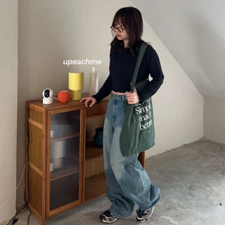upeachme(B7,B10) Ape Crop [อก39-50"] เสื้อครอปแขนยาวขอบหยักทรงโคร่งหลวม ผ้าคอตตอนผสม ไม่ต้องรีด ใส่สบาย