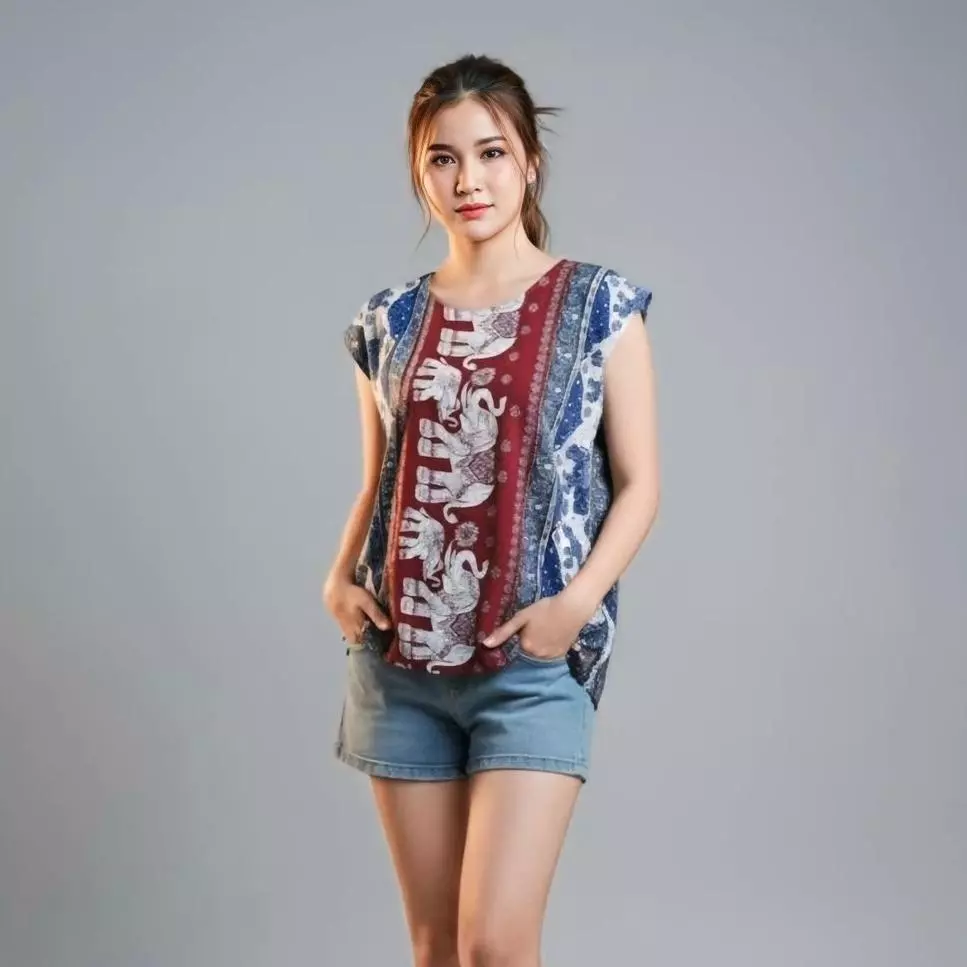 เสื้อลายช้างแขนล้ำลายช้าง อก 42 นิ้ว งานผ้าสปัน Lady thumbnail 6