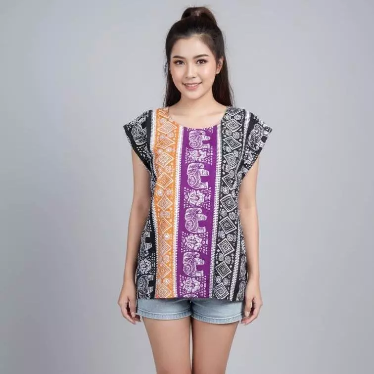เสื้อลายช้างแขนล้ำลายช้าง อก 42 นิ้ว งานผ้าสปัน Lady thumbnail 4