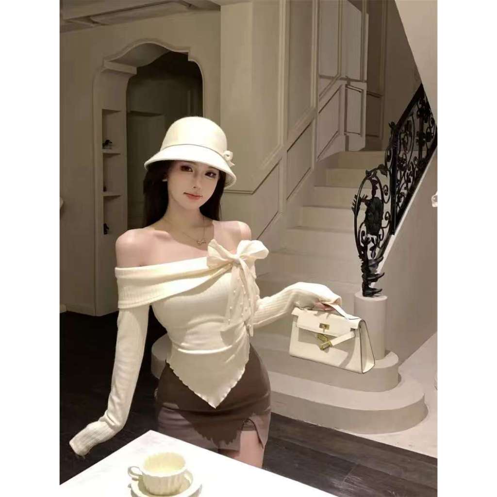 Veewink พร้อมส่งจากกรุงเทพฯ เสื้อสเวตเตอร์คริสต์มาส เสื้อสเวตเตอร์เปิดไหล่ สไตล์เกาหลี สีเรียบ - รูปที่ 6