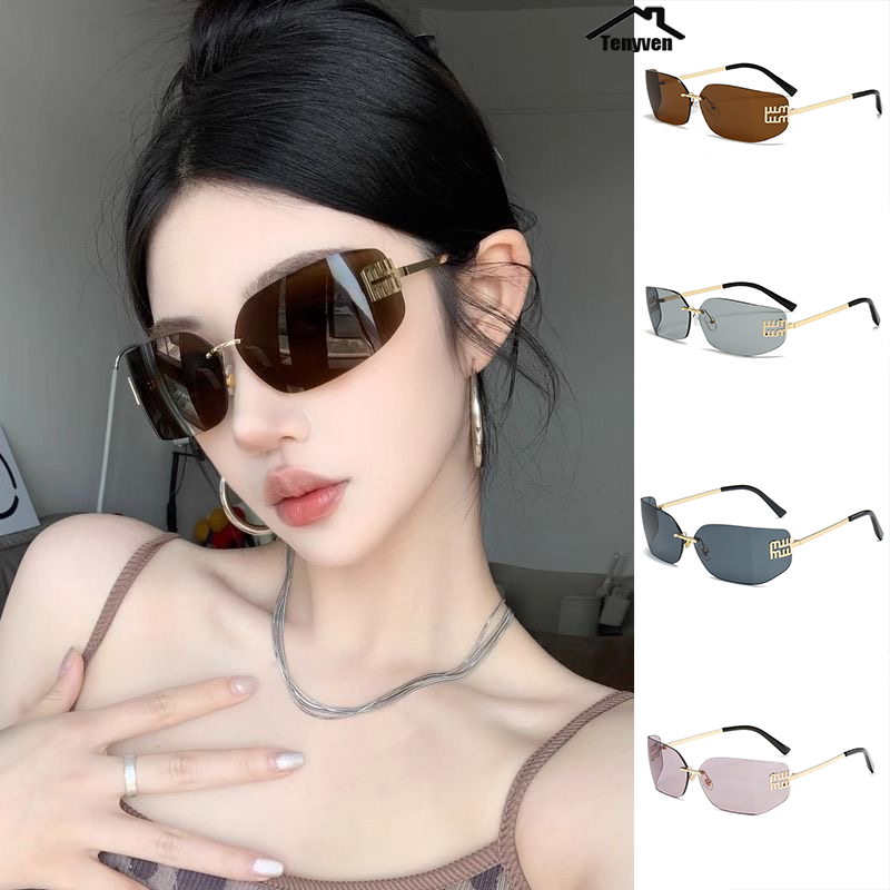 COD- 2025MIU รุ่นใหม่ Y2K แว่นกันแดดไร้กรอบแบรนด์หรูออกแบบพักผ่อนกลางแจ้งแฟชั่นแว่นตากันแดด UV400
