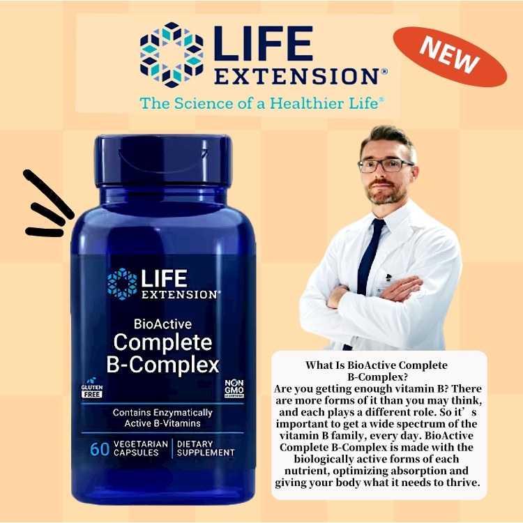 Life Extension B-Complex in the United States contains 60 tablets of active B vitamins, B12, and fol