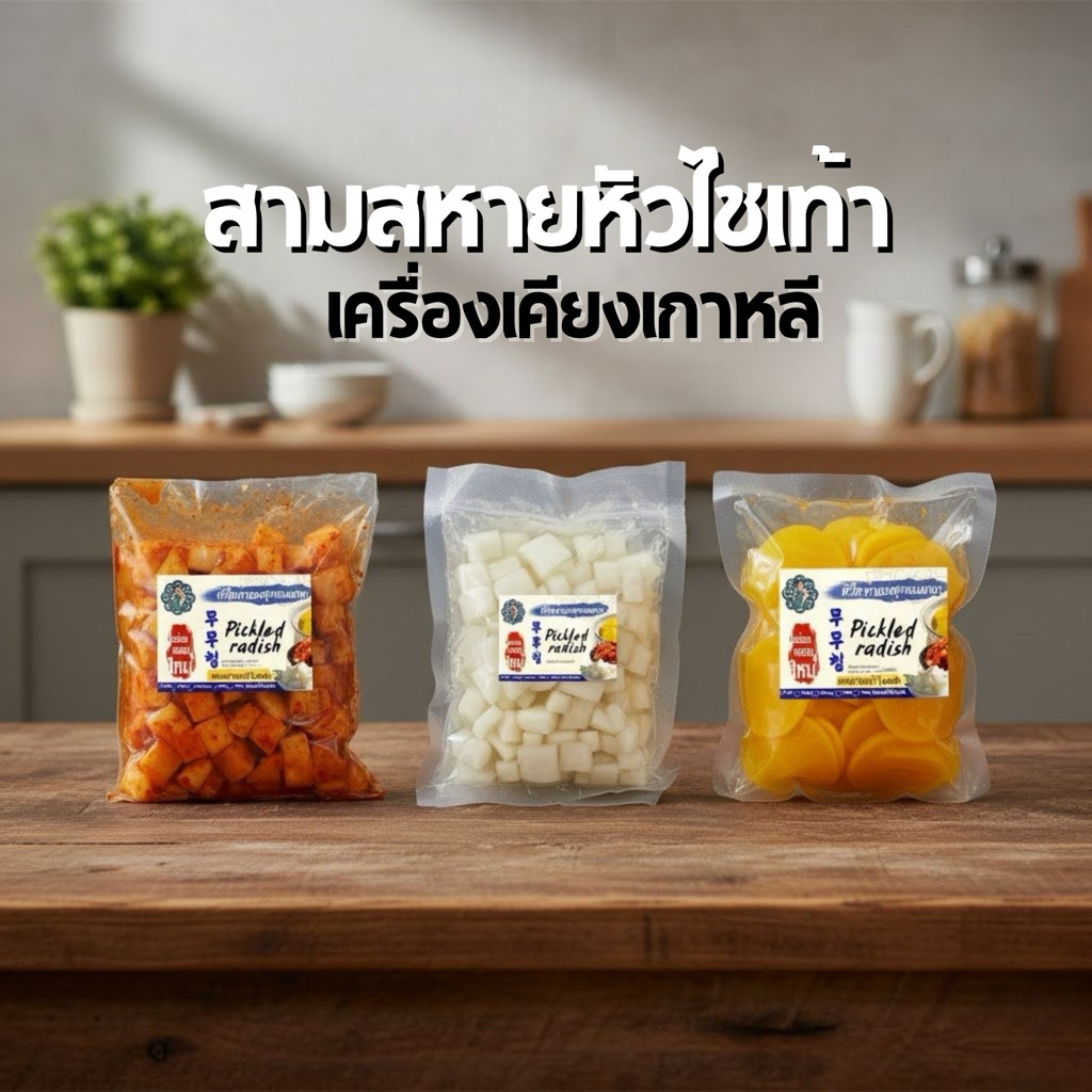 สามสหายหัวไชเท้า หัวไชเท้าดองเหลือง กิมจิหัวไชเท้า เครื่องเคียงเกาหลี
