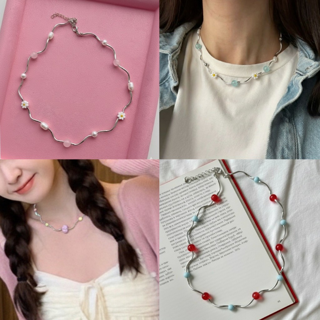 มีส่งด่วน🔥สร้อยคอลูกปัดกลม สร้อยคอลูกปัดโค้งตัว S หลากสีหลากสไตล์พร้อมส่ง NL422-NL458