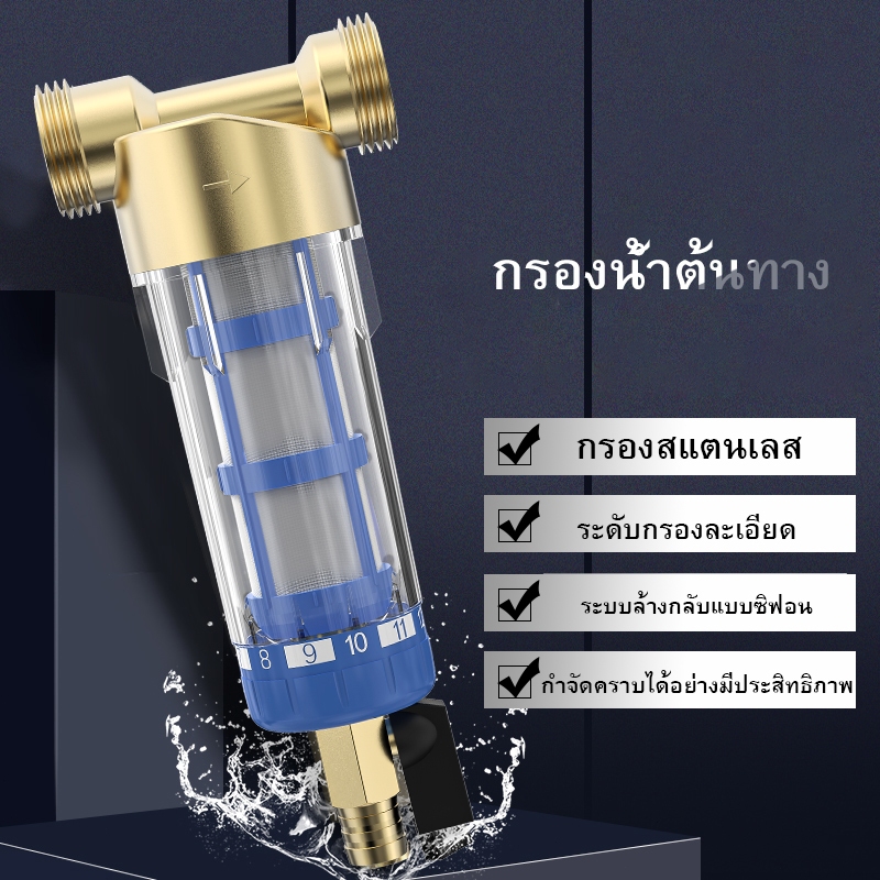 1/2 ", 3/4" และ 1ระบบกรองน้ำด้านหน้า, ตลับกรองสแตนเลสนำกลับมาใช้ใหม่ได้พร้อมฟังก์ชั่นการขูดสำหรับทั้