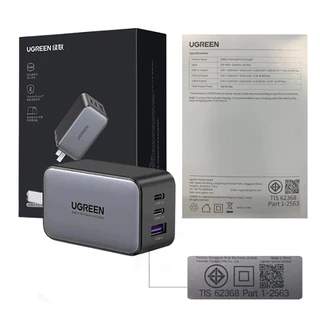 UGREEN 65W 3-Port GaN Charger - ออกแบบพับได้กะทัดรัด ชาร์จเร็วสำหรับแลปท็อป โทรศัพท์ แท็บเล็ต