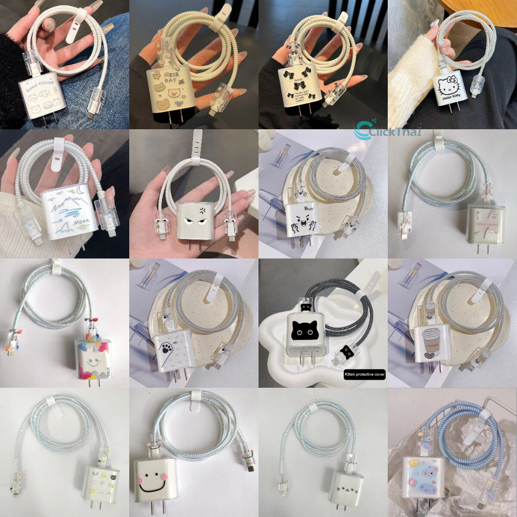 🚚พร้อมส่งจากไทย🚚 ชุดแต่งสายชาร์จลายการ์ตูน เคสหัวชาร์จ ชุดถนอมสายชาร์จการ์ตูนน่ารักๆน่ารัก Cat DataCableProtectionCase