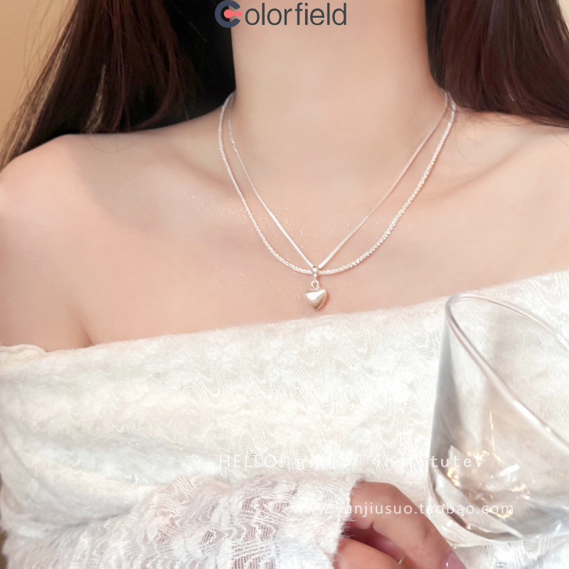 Colorfield 2025ใหม่ สร้อยคอจี้หัวใจคู่สุภาพสตรี เกาหลี ระดับไฮเอนด์ ปรับขนาดได้ เครื่องประดับแฟชั่น-COD💖