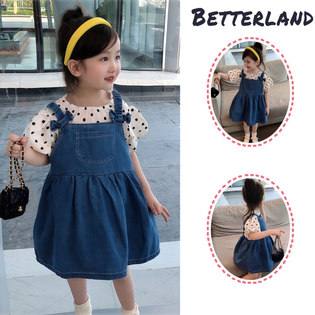 Betterland ชุดเอี๊ยมกระโปรงยีน ชุดเดรสลายเอี๊ยมน่ารัก1-7 ปี