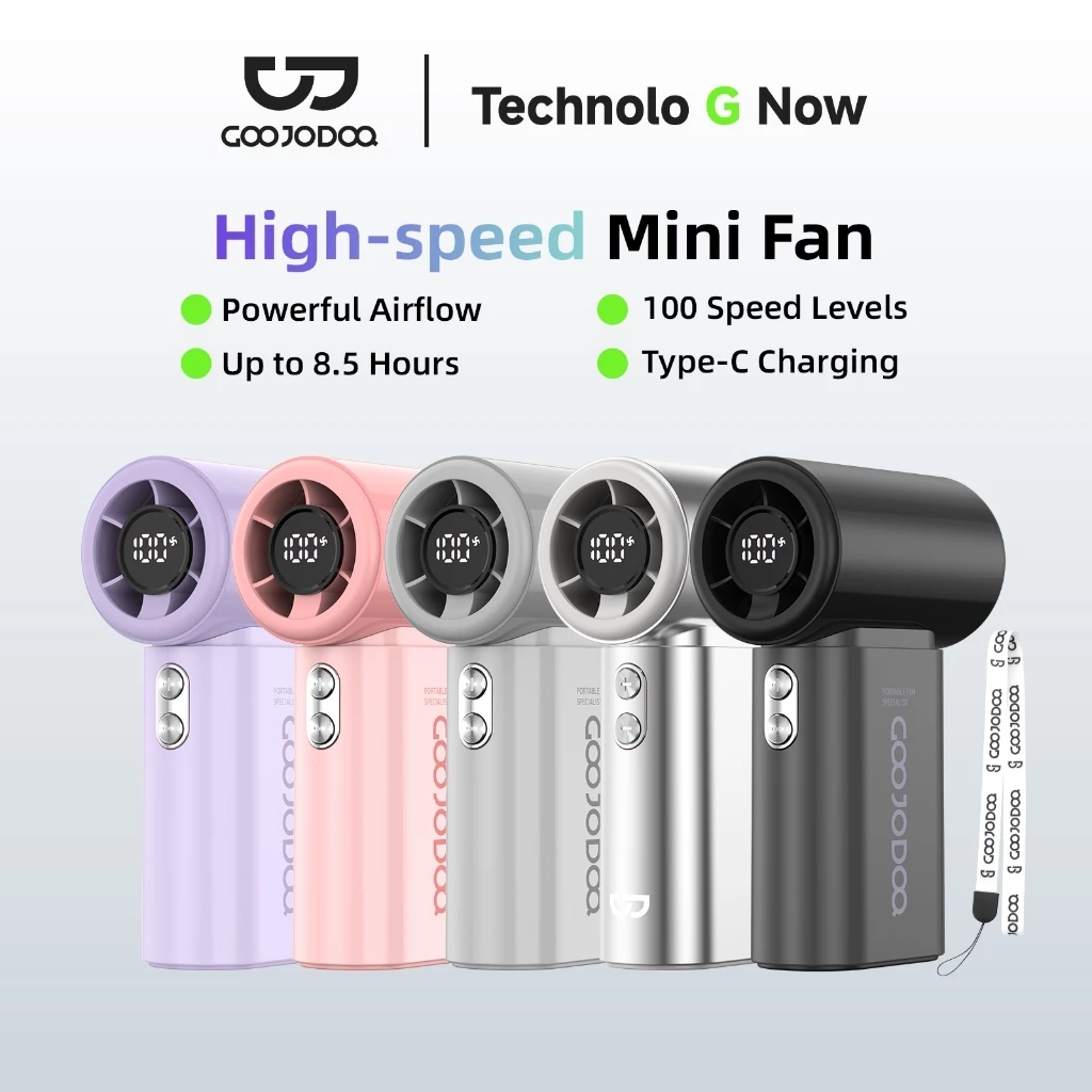 GOOJODOQ Gfs017 พัดลมพกพา 2000mah พัดลม Type C พร้อมจอแสดงผล พัดลมไอเย็น 100 ระดับ พัดลมมือถือ