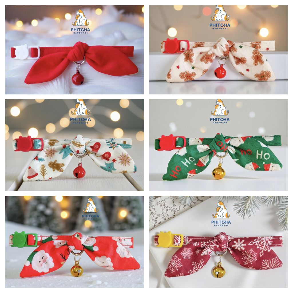 (แมวโต)🌲🧑🏻‍🎄 ปลอกคอแมวคริสมาสต์ • (ล็อคนิรภัย) • ปลอกคอสุนัขพันธุ์เล็ก • ปลอกคอแมวน่ารัก • ปลอกคอแมวแฮนด์เมด
