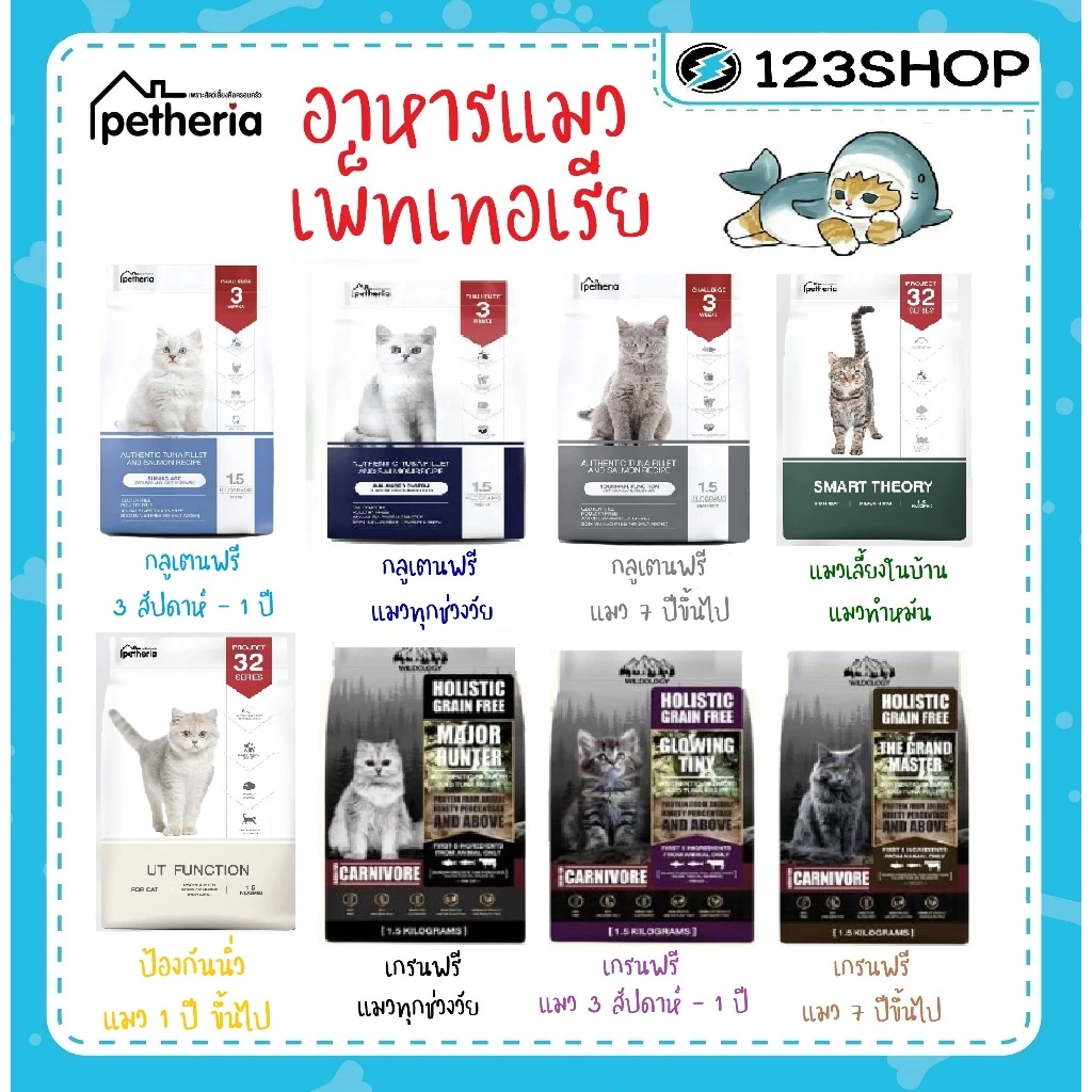 อาหารแมว petheria (เพ็ทเทอเรีย) ขนาด1.5kg มี6สูตร