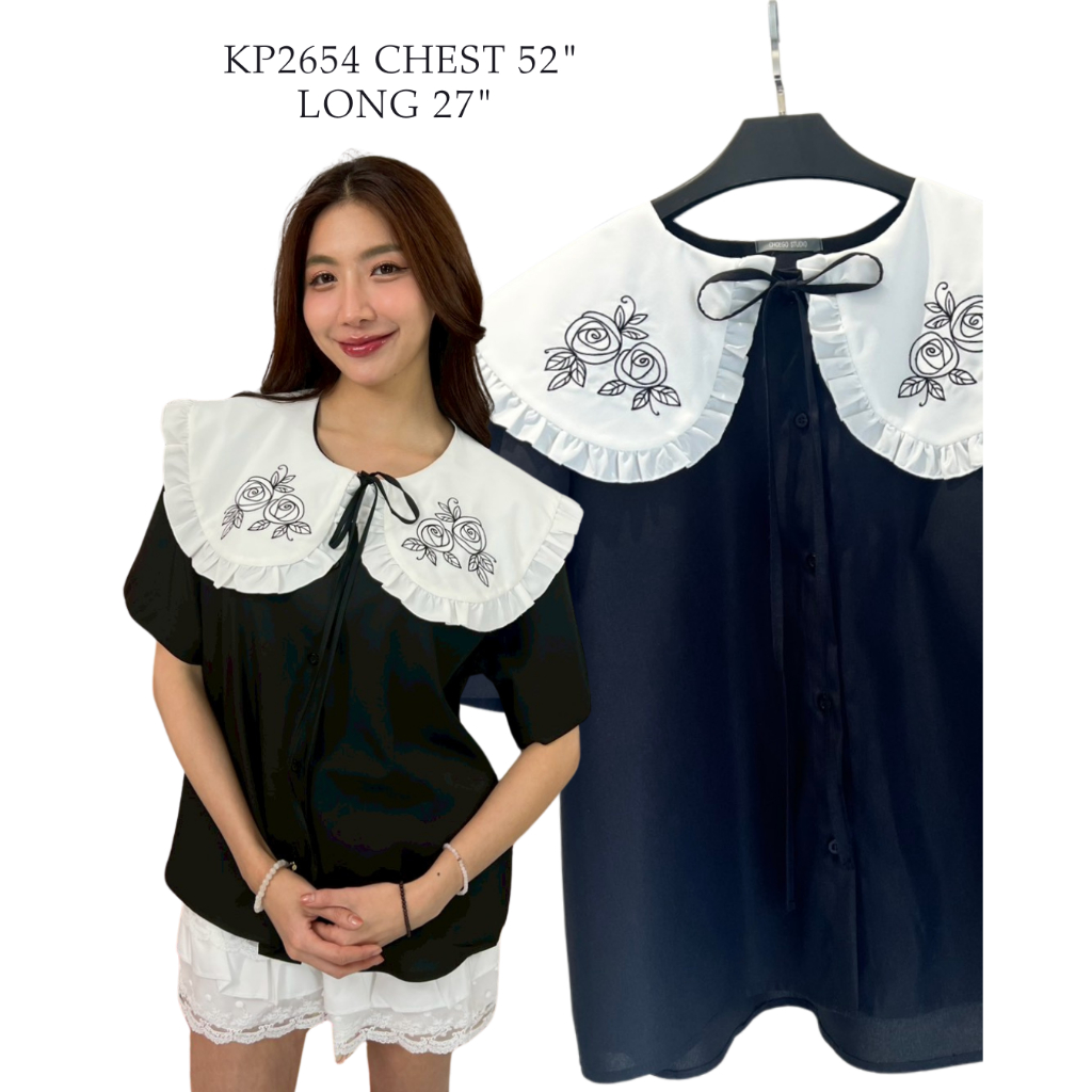 เสื้อเชิ้ตแขนสั้น detail ปักปกดอกไม้สองข้างเก๋ๆ  รุ่นนี้ทรงคอบัว แถม detail ผูกจัดแต่งได้ตามใจชอบได้ทุกลุคทุกสไตล์2654 ราคา ถูกที่สุด ดีลบีเคเค แกลเลอรีภาพที่ 4