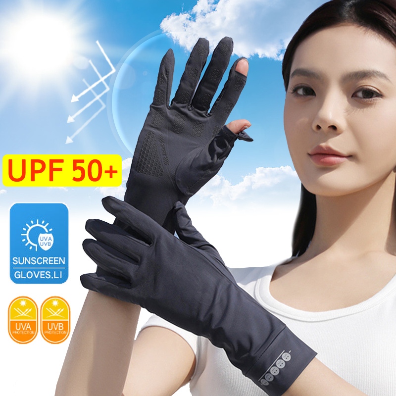 UPF50+ ถุงมือกันแดด ระบายอากาศ กันลื่น สัมผัสหน้าจอได้ สําหรับขี่จักรยานกลางแจ้ง uv สําหรับผู้ชาย และผู้หญิง