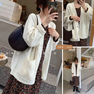 Zenmoya(แขนยาว390)เสื้อคลุมไหมพรม Oversize คาร์ดิแกน แขนยาว เสื้อคลุม กันหนาว สาวอวบ คนอ้วนใส่ได้