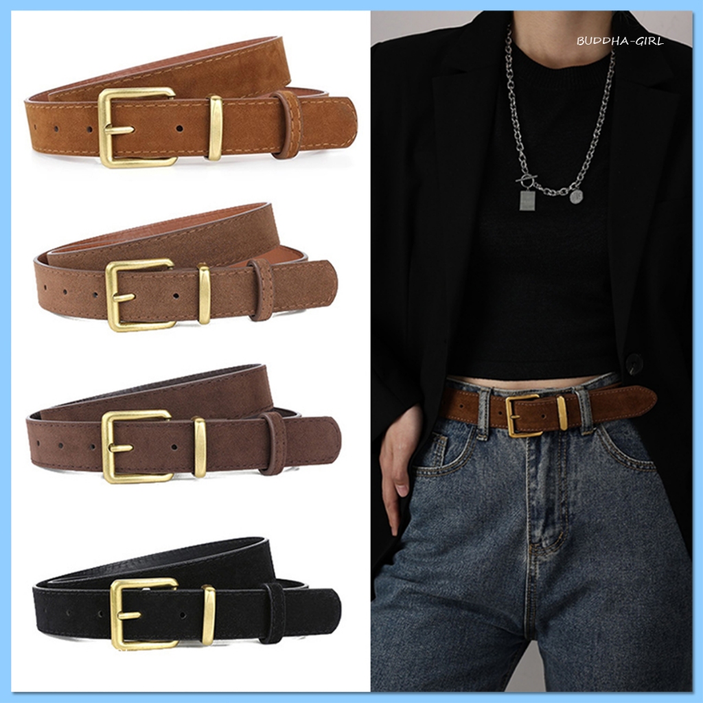 (ส่งจากไทย) Gold buckle belt-พร้อมส่ง ส่งเร็ว 1-2 วันถึง เข็มขัดหนังกลับ  เข็มขัดหนังกลับ อะไหล่สีทองวินเทจ เกรดพรีเมียม