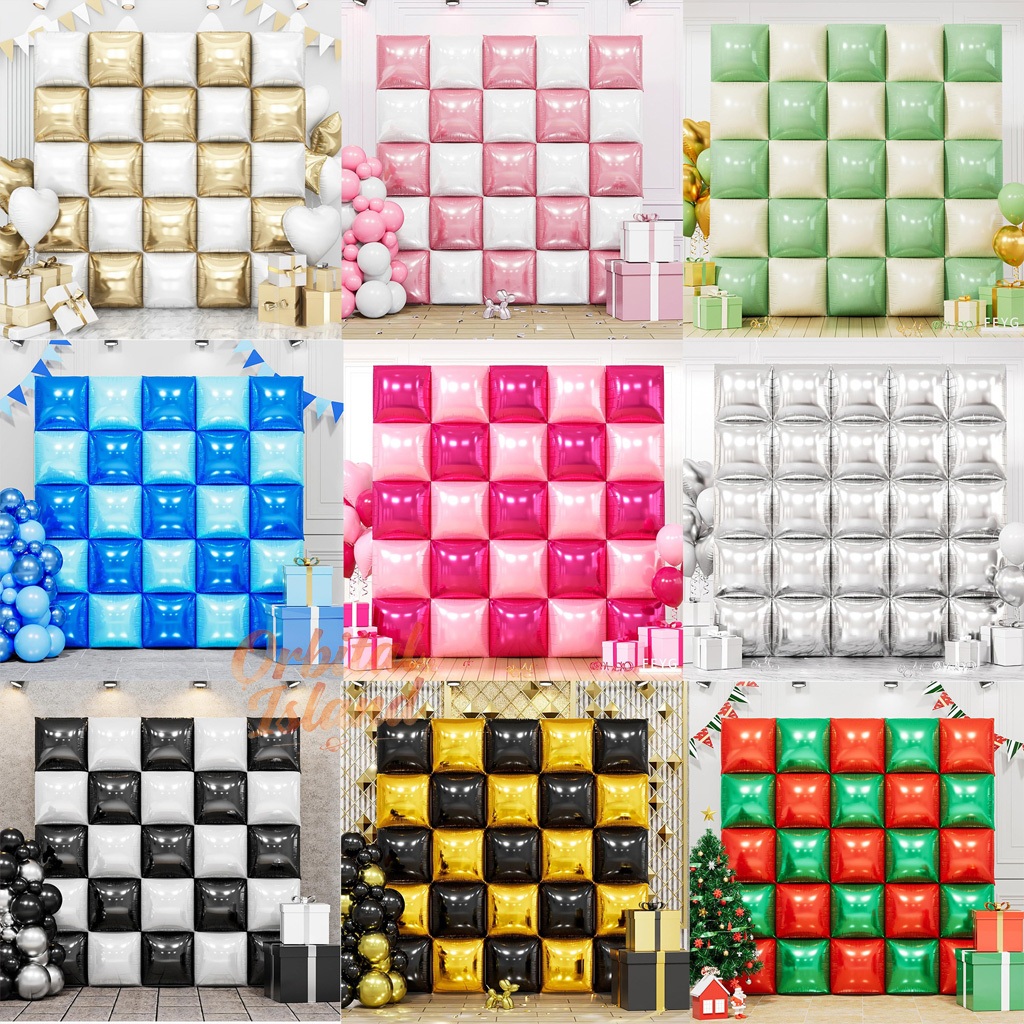 🔥25ชิ้น/เซ็ตสองด้านตารางฟอยล์บอลลูนผนังฉากหลัง ทอง เงิน ชมพูตารางฟอยล์บอลลูนสองด้าน วันเกิด party พื้นหลัง Decorat