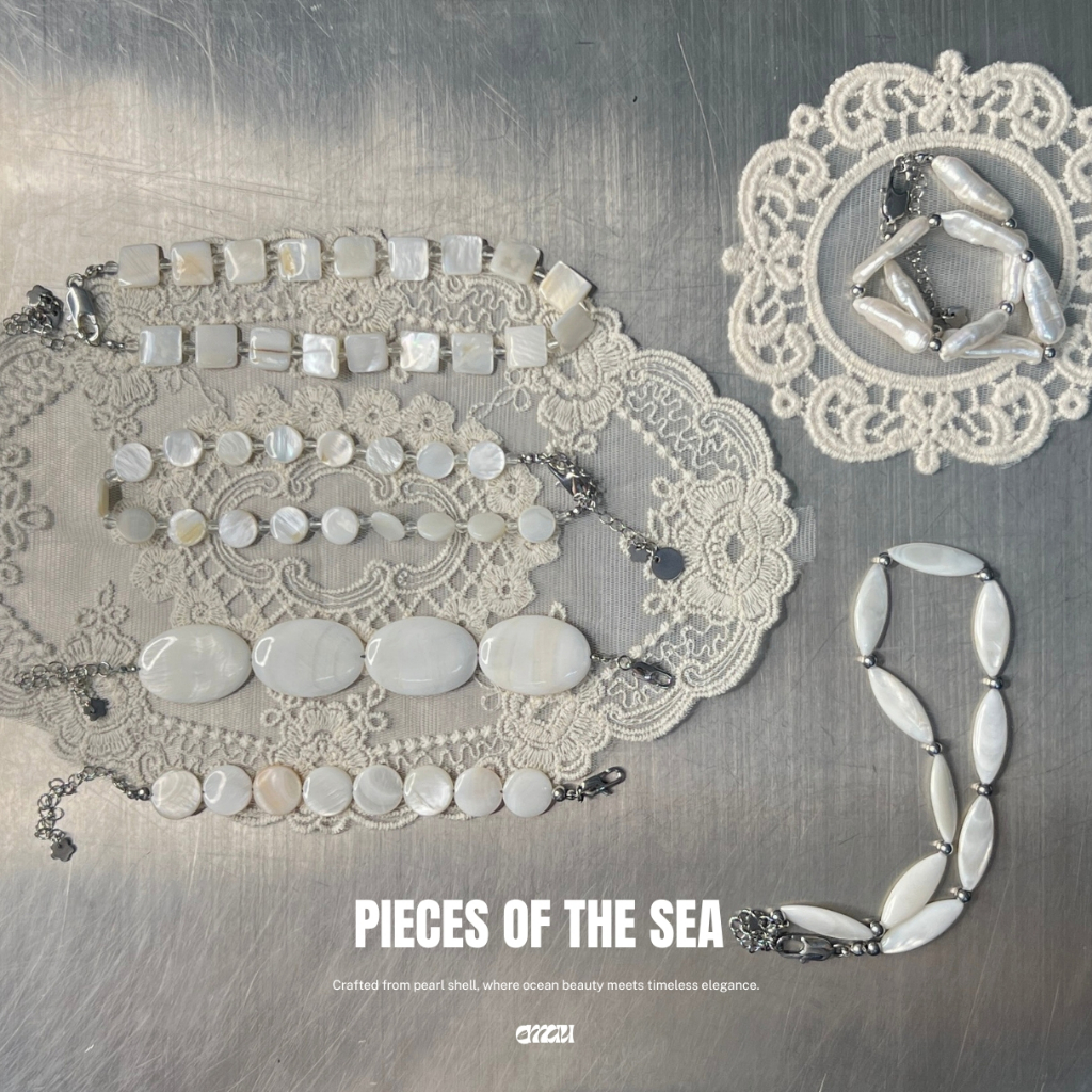 EMAU- Pieces of the Sea สร้อยคอเปลือกหอยมุข/มุขธรรมชาติ คอลเลคชั่นสลับหินควอตซ์ใส เครื่องประดับ