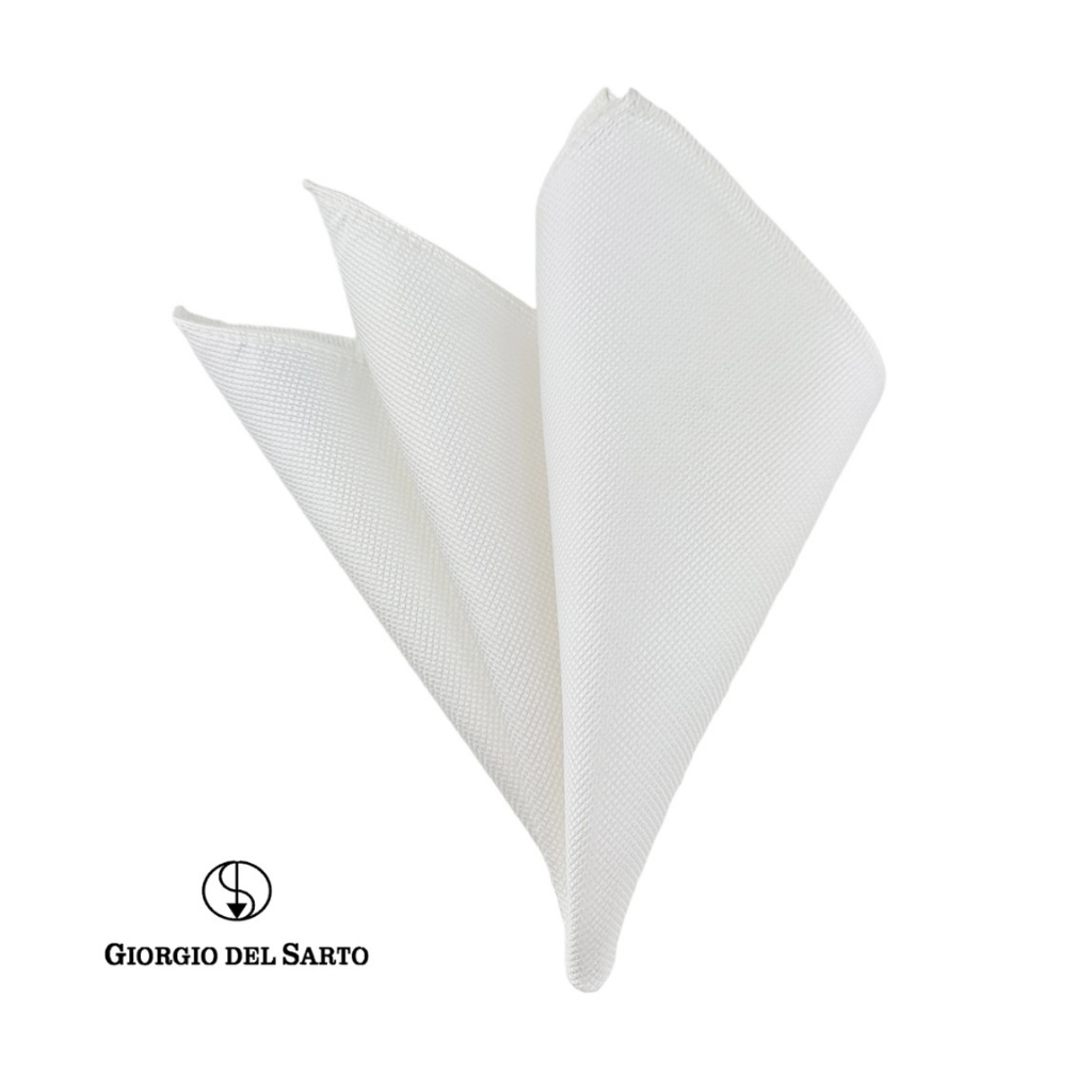 GIORGIO DEL SARTO منديل جيب حرير 100% — أبيض — صورة 2