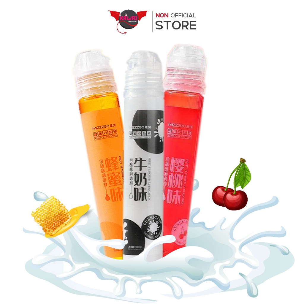Mizzzee เจลหล่อลื่นสูตรน้ำ ฝาปิดแข็งแรง ขนาดพกพา 100 ml กลิ่นนม, น้ำผึ้ง และเชอร์รี
