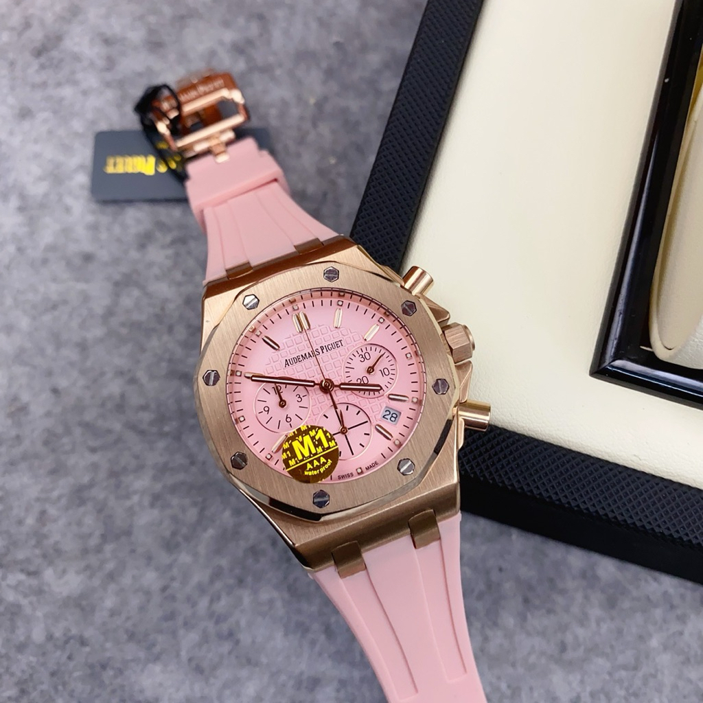 [ACC] นาฬิกาข้อมือ สายยางหนานุ่มใส่สบาย อะไหล่สี pink gold ระบบถ่าน ขนาด 37mm