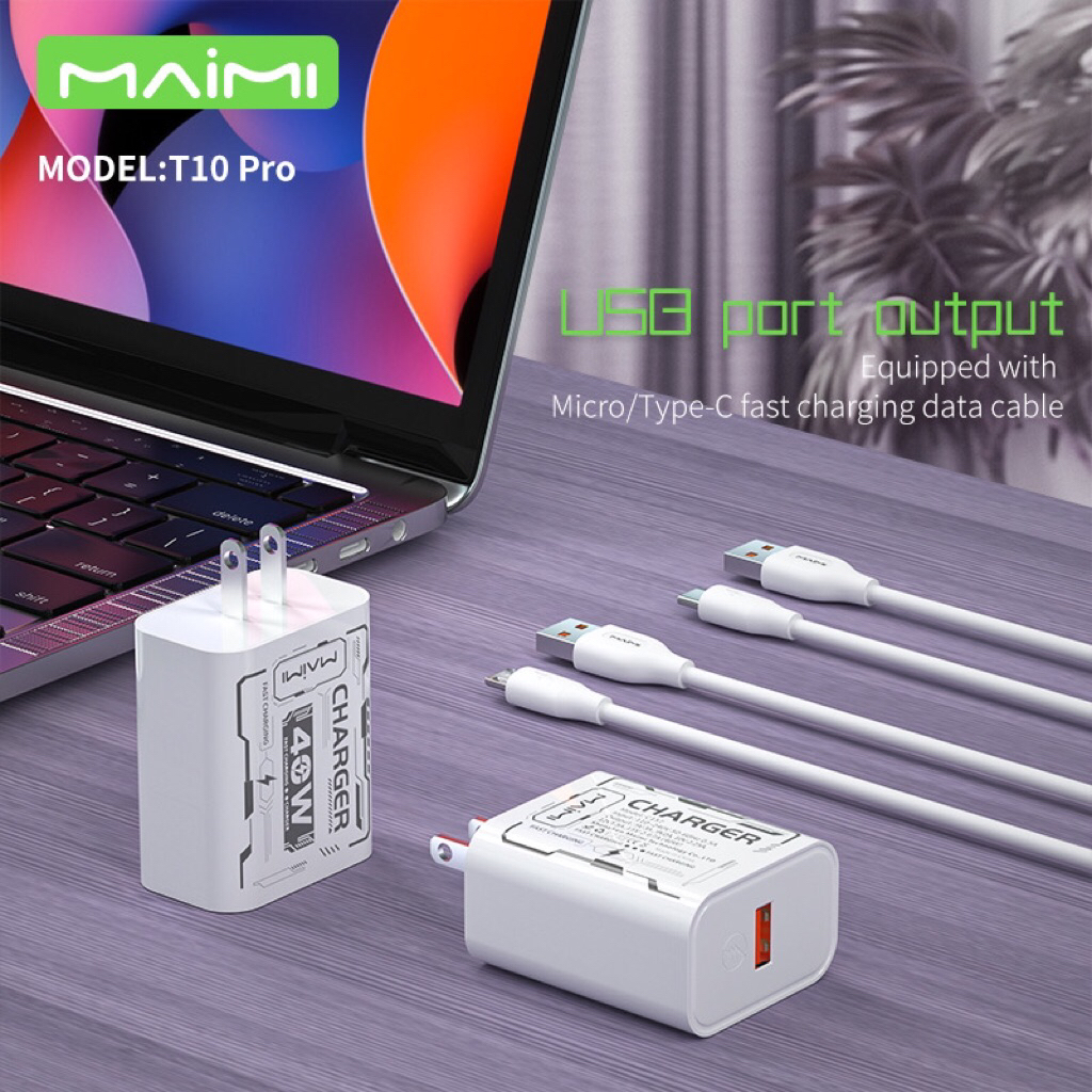 Maimi รุ่น T10 PRO / T162 ชุดชาร์จเร็ว 40W /45W QUICK CHARGING KIT หัวพร้อมสายชาร์จ ชาร์จเร็ว ใช้งานได้ทนทาน
