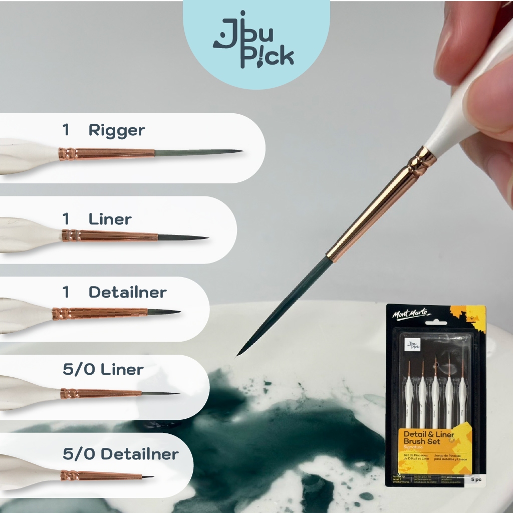 [Jibu Pick’] ด้ามจับถนัดมือ เซทเดียวครบทั้งตัดเส้นและเก็บรายละเอียด พู่กัน Details & Liner Brush - Montmarte