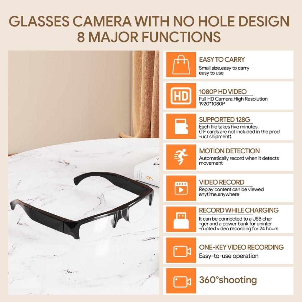 กล้องบันทึกVDO กล้องวงจรปิดแว่นตา กล้องจิ๋ว glasses camera FHD 1080P - รูปที่ 5
