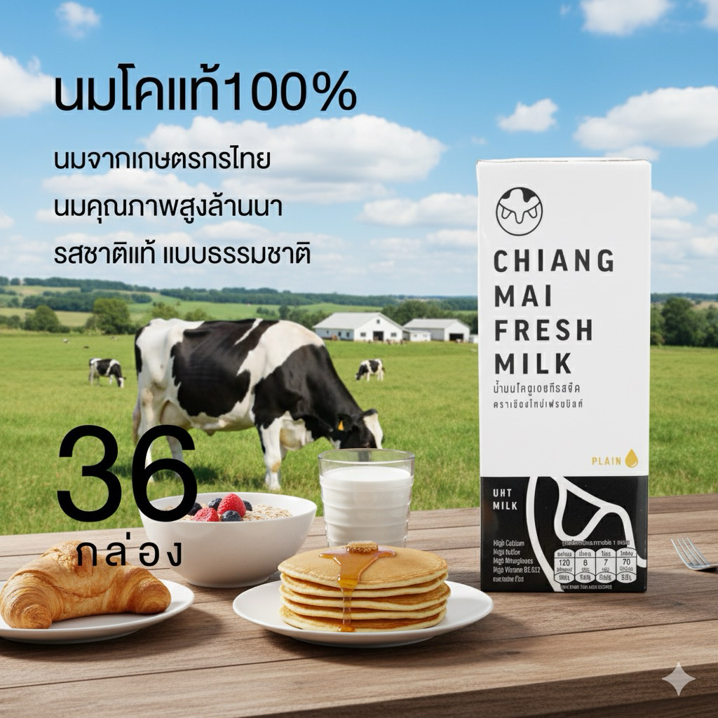 นมโคแท้จากเชียงใหม่ เชียงใหม่เฟรชมิลค์ รสจืด (CHIANG MAI FRESH MILK) (1ลัง - 36 กล่อง)