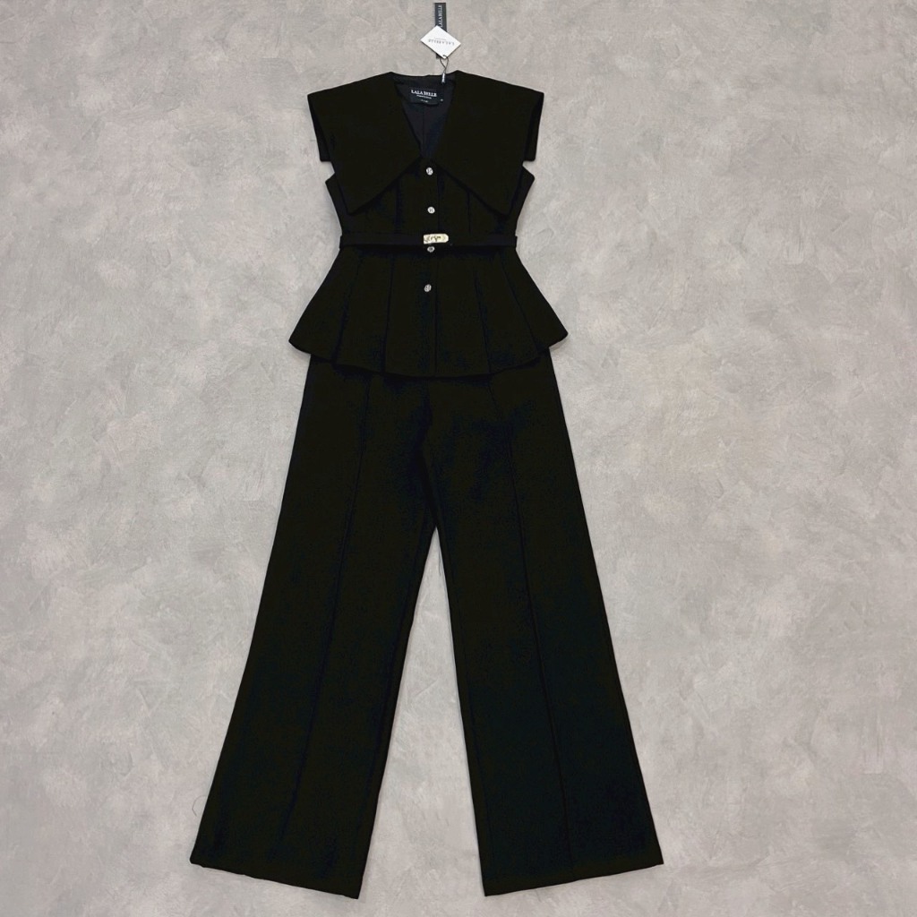 THE CLOSETA : LB587 ชุดเซ็ทเสื้อทรงคอปกใหญ่กระดุมหน้า พร้อมเข็มขัด กางเกงขายาวเข้าชุดผ้าสูท ราคา ถูกที่สุด ดีลบีเคเค แกลเลอรีภาพที่ 7