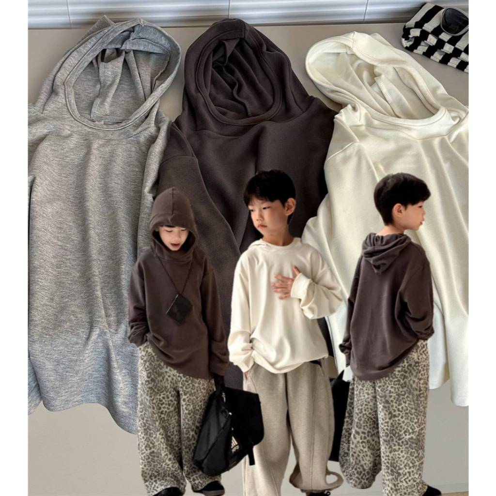 🛒พร้อมส่ง ☑️เสื้อยืดแขนยาวเด็กมีฮู้ด